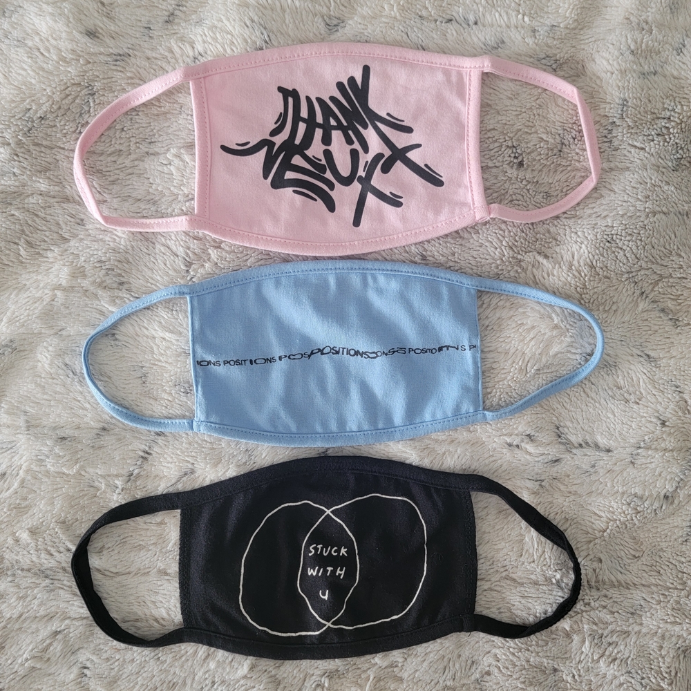 Ariana Grande Face Mask Set of 3 Thank U, Next, Positions, and Stuck with u